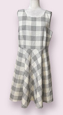 Talbots Women's Fit & Flare Dress White Gray Plaid Sleeveless Size 14
