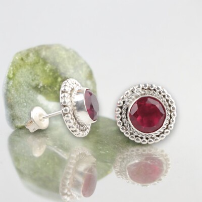 Gift For Women Stud Minimalist Earrings 925 Silver Natural Pink Tourmaline