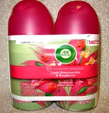 PK OF 2 AIR WICK LUSH HONEYSUCKLE & RASPBERRY AUTOMATIC SPRAY REFILLS LTD ED NEW