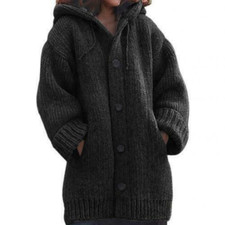 Women Winter Warm Cardigan Coat Long Sleeve Outwear Jacket Hooded Knit Sweater