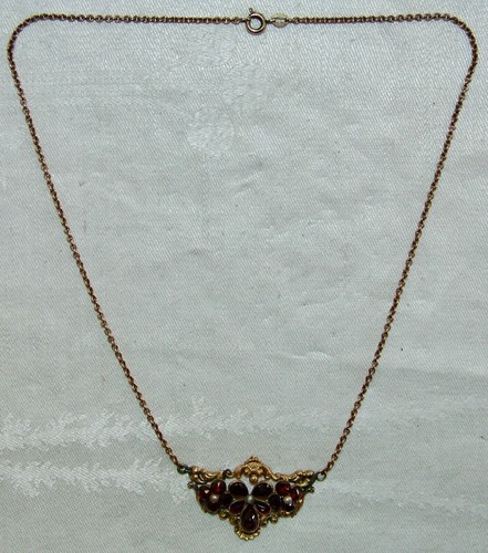 Collier - Kette Granat und Saatperlen Biedermeier 19. Jh. Schaumgold vergoldet - Bild 7 von 13