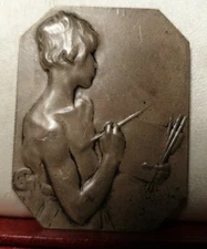 SCARCE 53mm BRONZE PLAQUE ART NOUVEAU MEDAL YOUNG PAINTER 