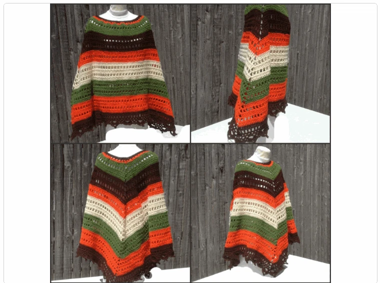 Poncho Shawl Wrap Hippie Bogo Poncho Retro Vintage Crochet Handmade - Image 3 of 4