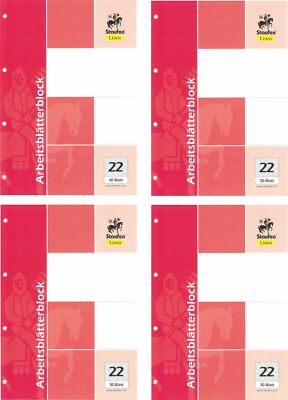 4 x Staufen  Linea  Arbeitsblätterblock DIN A4 kariert 50 Blatt mit Kopfleiste
