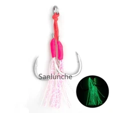 10 pairs Luminous Slow Jig Twin Hooks Glow Jigging Fishing Double Assist Hook