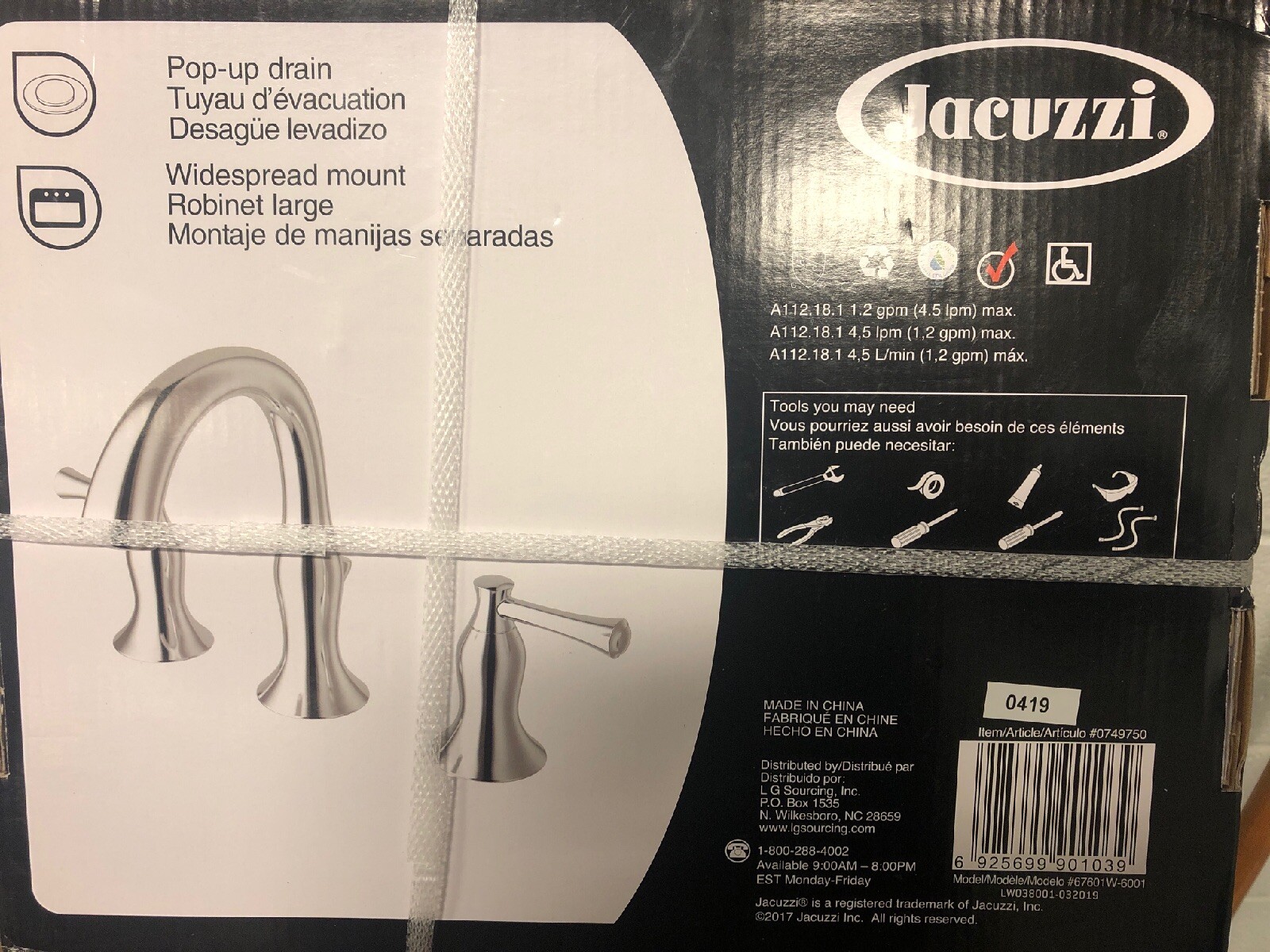 JACUZZI Alistair 0749750 Widespread Bathroom Faucet Chrome Finish for