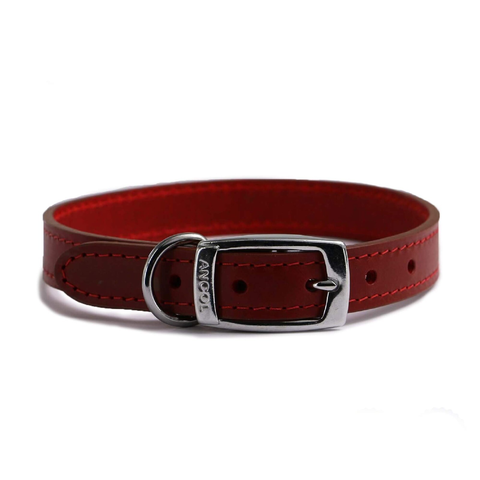 Ancol Classic Luxury Leather Dog Collar Red 26cm-31cm, XS (Size 2) 100220