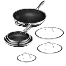 HexClad Hybrid Nonstick 7-Piece Pan Set, 8, 10, and 12-Inch