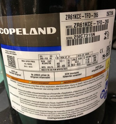 Copeland Scroll ZR61KCE-TFD-265 5 HVAC Compressor Expedited Shipping HMD0