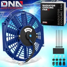 10" 12V ELECTRIC SLIM PUSH/PULL BLUE ENGINE COOLING/RADIATOR FAN+MOUNTING KIT