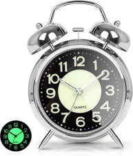Super Loud Alarm Clock for Heavy Sleepers Adults Twin Bell Retro 4 Inch Silver