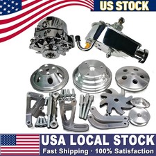 For Sbc Chevy Long Water Pump Pulley Kit Alternator Power Steering Pump