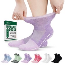 Bulinlulu Diabetic Socks w/ Grippers - Men  Women 6 Pairs Non-Binding Ankle Sli