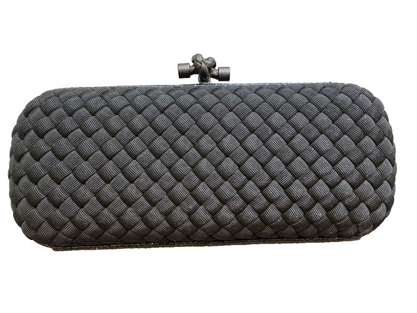BOTTEGA VENETA Intrecciato Fabric Knot Clutch Bag Black Made in Italy Auth