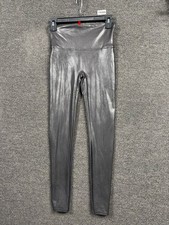 Spanx Faux Leather Leggings Womens Size M Black Mid Rise Shaping Pants Stretch