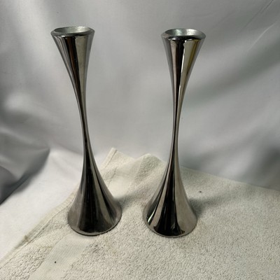 Crate & Barrel  by Robert Welch Set of 2 Arden 18/0 Stainless Steel Candlesticks