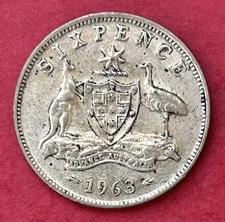 1963 Australia 6 Pence Silver Coin 