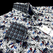 Robert Graham Geometric Abstract Paisley Floral Red White Blue Shirt XL 228