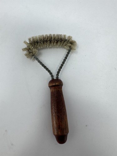 Vintage Wood Handle Twisted Wire Brush Curved Bristles Metal Cleaning Tool 4.5"