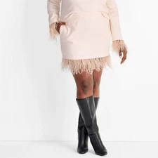 Future Collective Women's High Rise Feather Trim Mini Skirt Light Pink Size 1X