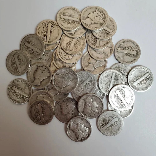 (Lot of 38) 1920's Mercury Dimes 90% SILVER ***Exact Circulated Coins Shown***