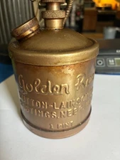 ORIGINAL VINTAGE GOLDEN ROD DUTTON-LAINSON CO. 1 PINT OILER WITH METAL HOSE