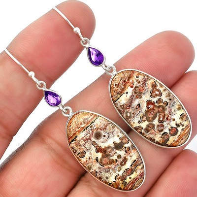 Leopardenfell Jaspis & Amethyst 925 Sterling Silber Ohrringe Schmuck E-1002