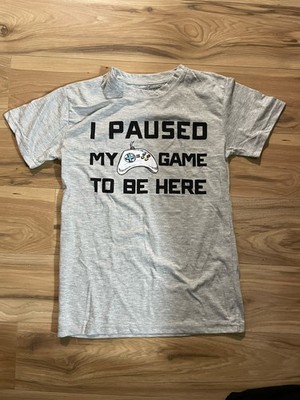 Gamer Youth T-Shirt Gray ''I Paused My Game to be Here'' game controller graphic