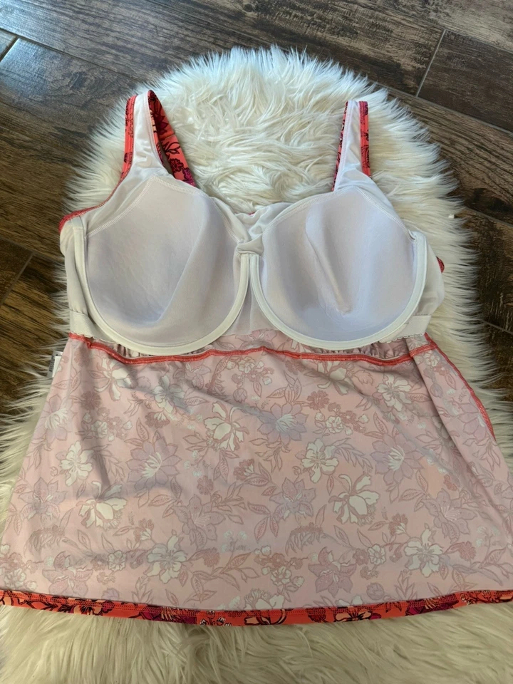 Traje de baño Tankini Lands' End 24W cuello cuadrado con aros naranja floral Resort Foto 4 de 4