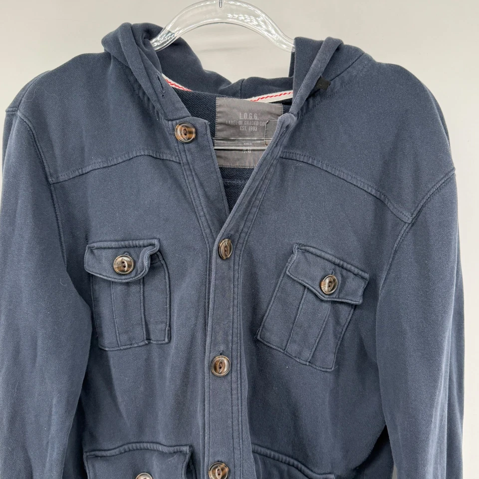 L.O.G.G. Chaqueta con capucha con botones azul marino para hombre talla S bolsillos de carga Foto 2 de 4