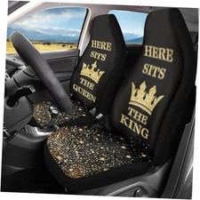 Crown Print Creative Car Seat Cover Set of 2 for Women Crown Queen King-Black