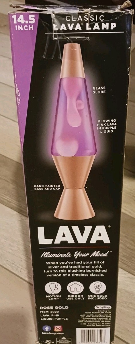 Lava Lamp Classic 14.5 inch Rose Gold Pink Lava Purple Liquid