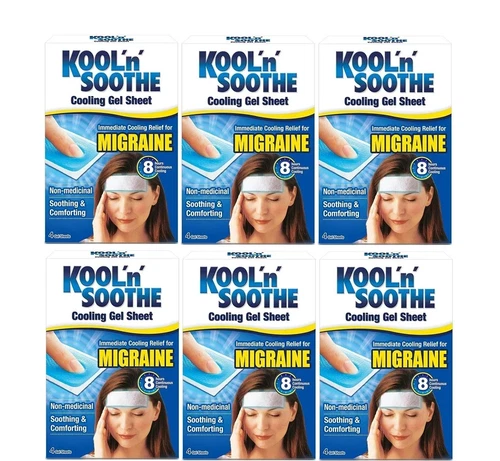6 X Kool 'N' Soothe Cooling Migraine Headache Pain Relief Gel 4 Sheets