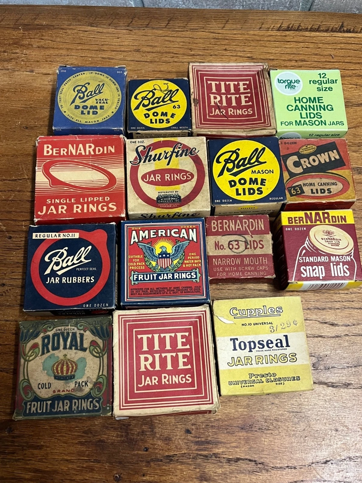 Vintage Collection Huge Lot Fruit Glass Jar Rings & Lid Boxes BALL Royal