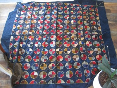 Vintage Antique Unfinished Patchwork Quilt Topper w/ Circle Block Dot Pattern