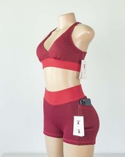 Women's Fitness Butt Lift Bike Shorts Padded Bra SET Soft Stretch Active Wear S