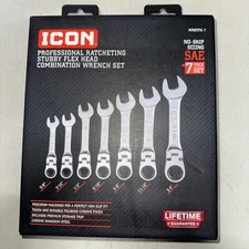 ICON SAE Professional Ratcheting Stubby Flex Head Combination Wrench Set WRSTFS7