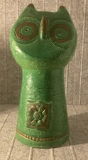 Vintage Bitossi Owl 9.5" Rosenthal Netter Aldo Londi Italy Pottery Green RARE