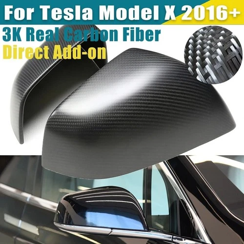 For Tesla Model X 2016-2021 Matte Black Real Carbon Fiber Side Mirror Cover Trim