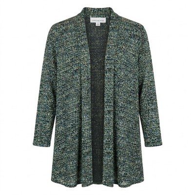 Caroline Rose Open Front Knit Cardigan Sweater Jacket Green Blue Space Dye Sz S