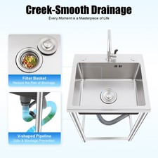 Stainless Steel Sink with Faucet, Free Standing Utility Sink, Single Bowl Sink