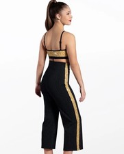 Weissman Elite After Hours Gold Sequin Pinstripe Pants 2 Piece Dance Costume SA