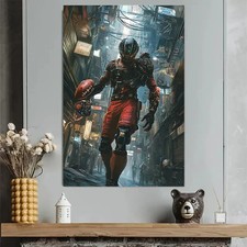 Cyberpunk Futuristic Robot Football Neon Sci-Fi Art Metal Print Ready to Hang