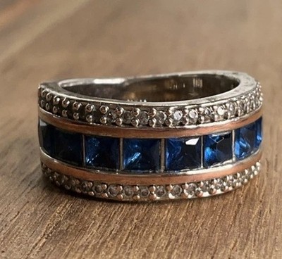 Sterling Silber Ring mit blauem Stein 925 bicolor Bandgröße 6