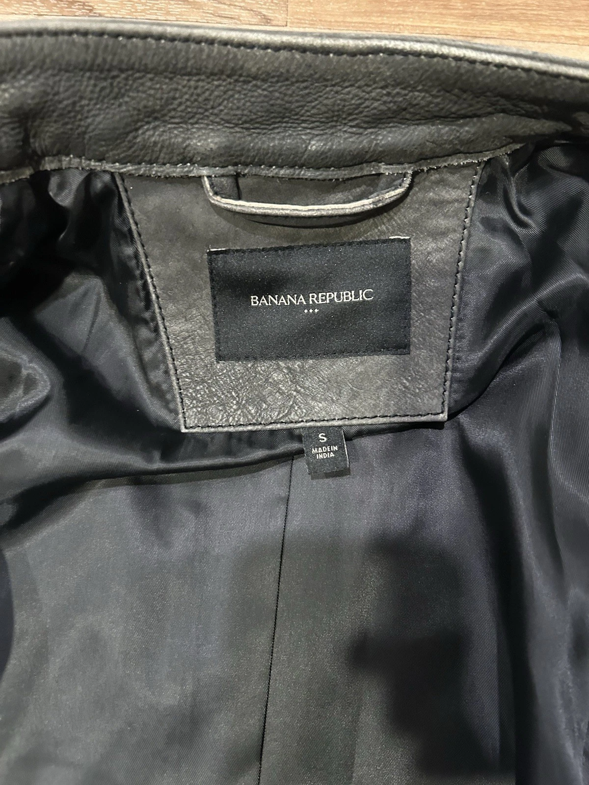 Banana Republic Discontinued Leather Stone Wash Cafe Racer Jacket Grey Men's  S image 4
