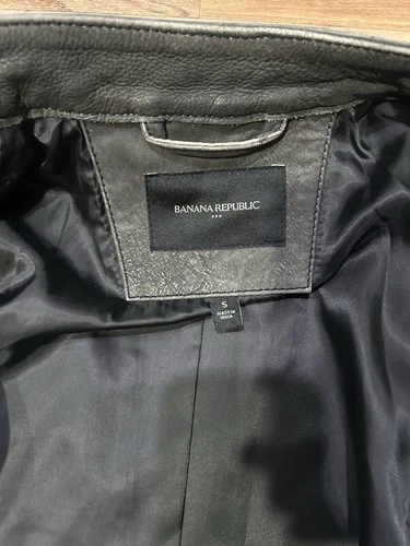 Banana Republic Discontinued Leather Stone Wash Cafe Racer Jacket Grey Men's  S image 4