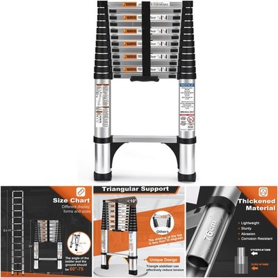 12.5 Ft Aluminum Extension Ladder Heavy Duty 330 Lbs Multi Purpose Stabilizers
