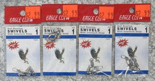 4 Packs Eagle Claw Ball Bearing Snap Swivels Size 1 - Afbeelding 1 van 1
