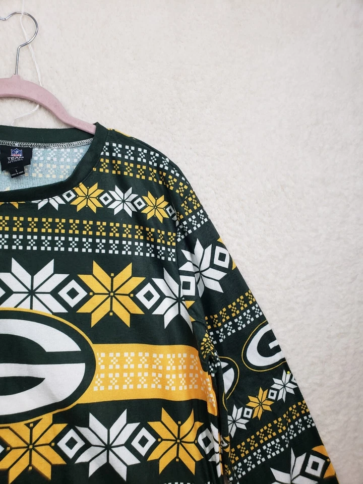 NFL Bay Packers Camiseta para dormir juvenil Grande Verde 100% Poliéster Manga Larga Camiseta Ajuste Foto 3 de 4