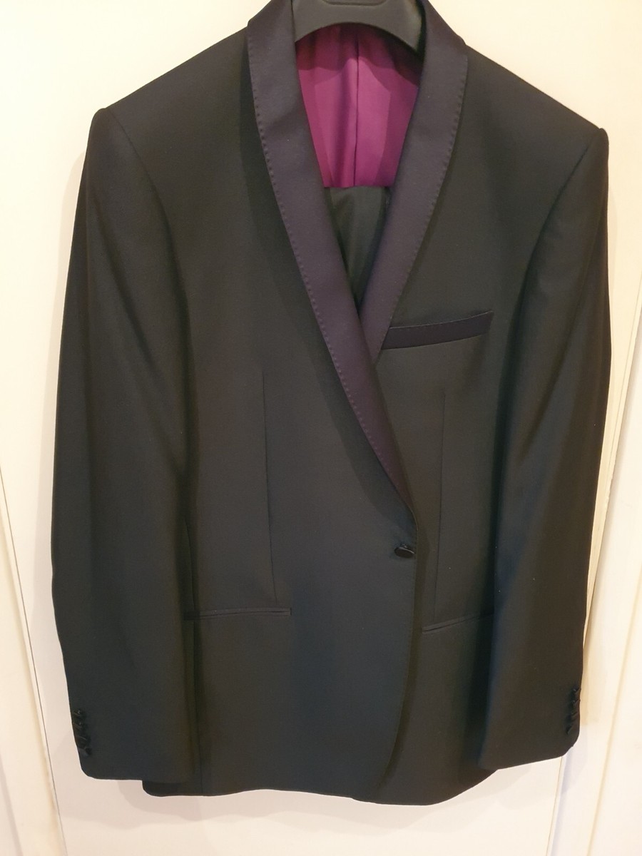 M&S Tuxedo Dinner Suit Jacket 42 Trousers W36 L29 Black Slim Fit Satin Trim